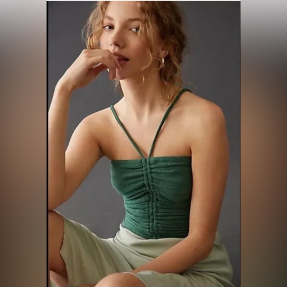 Pilcro green ruched tank top NWOT
